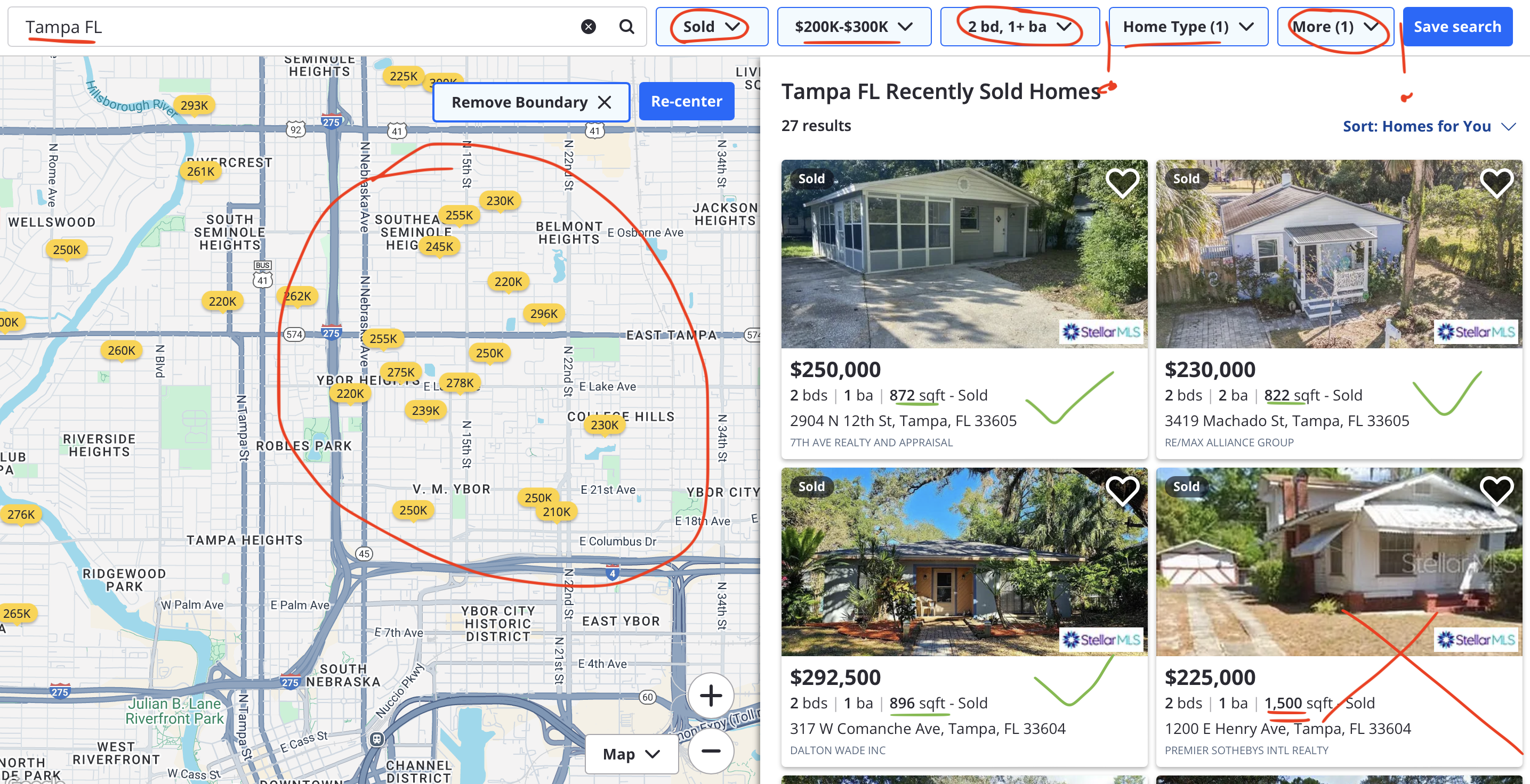 Screenshot of Zillow showing comparable property search results for Florida property tax appeal