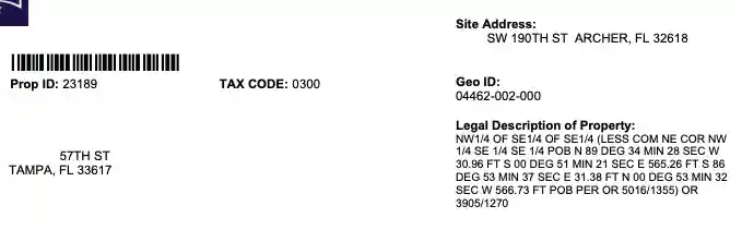 TRIM Notice showing Property Owner Information Section with name, mailing address, and property address