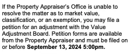 TRIM Notice showing Contact Information Section with appeal rights and important dates